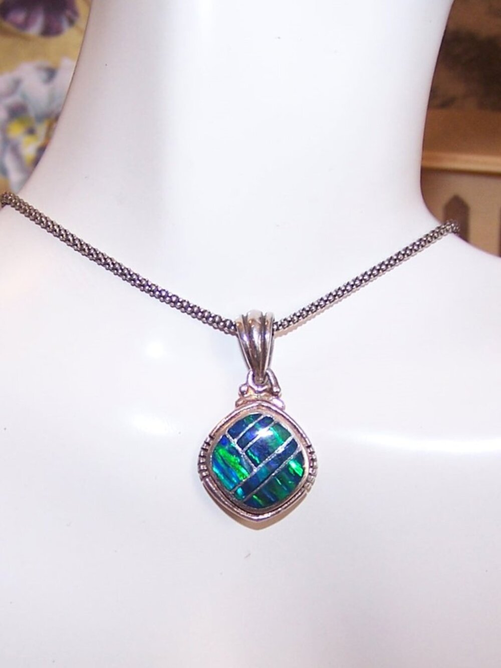 Vintage Sterling Silver Lab Opal Pendant